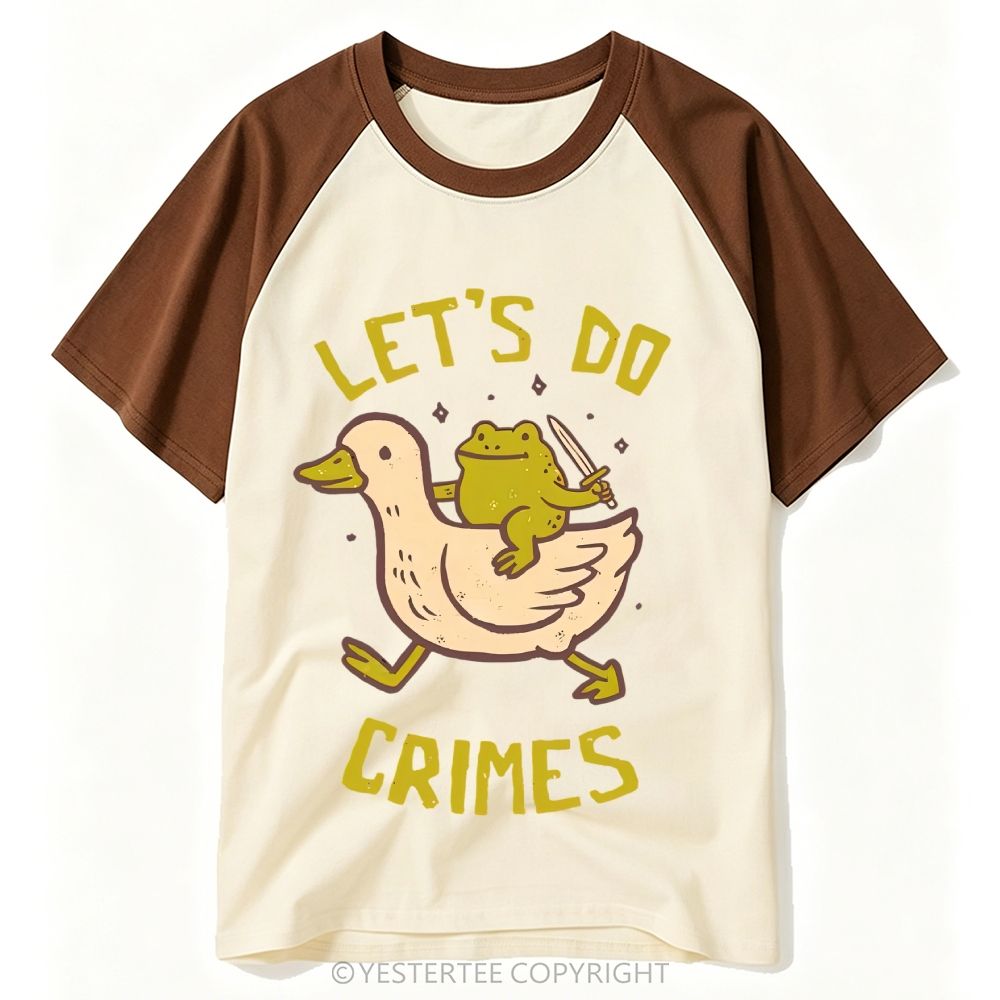 Let's Do Crimes Cartoon Frog Riding Duck Baseball T-shirt 