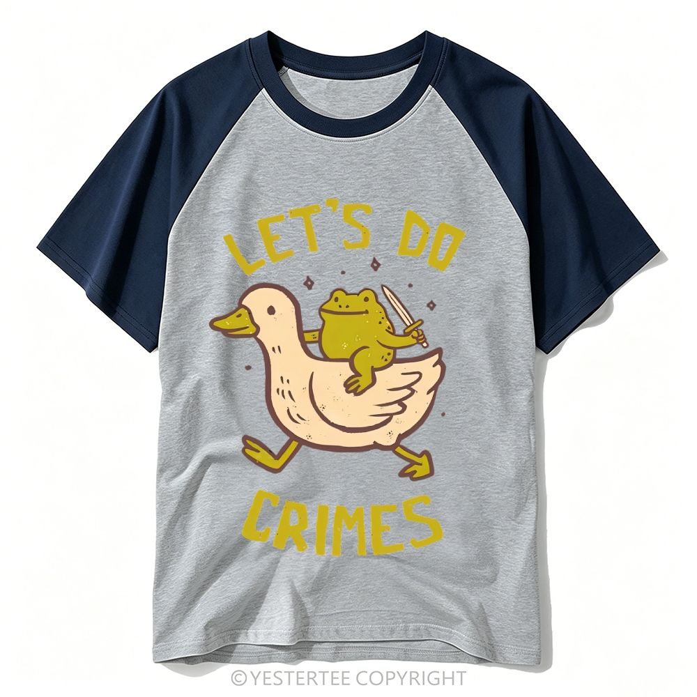 Let's Do Crimes Cartoon Frog Riding Duck Baseball T-shirt 