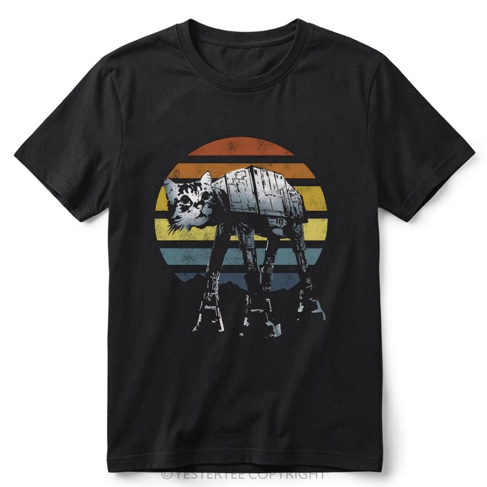 Retro Cat Walker Sci Fi Mashup Cotton T-Shirt 