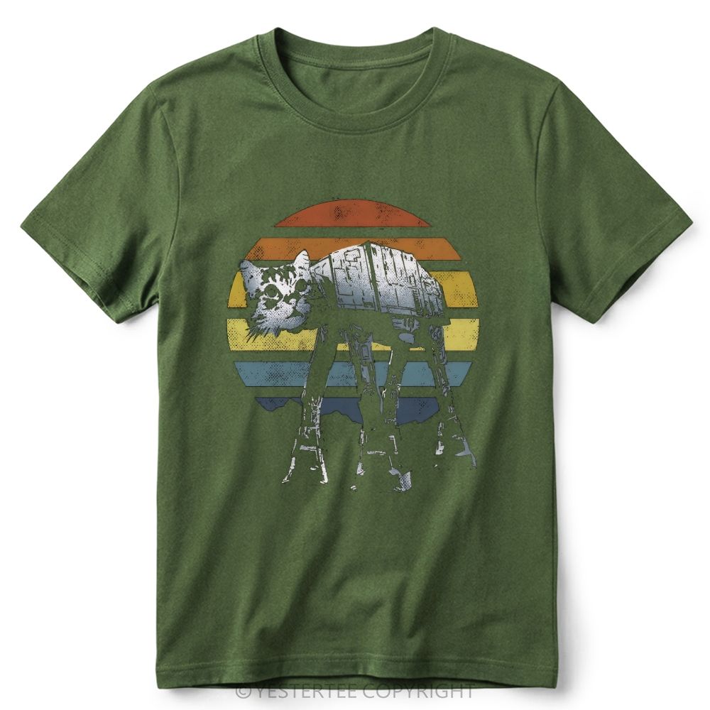 Retro Cat Walker Sci Fi Mashup Cotton T-Shirt 