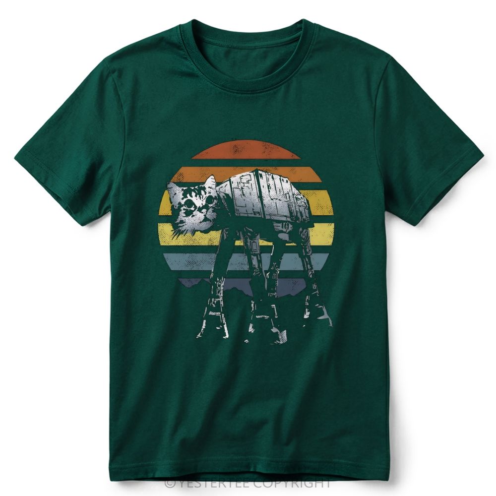 Retro Cat Walker Sci Fi Mashup Cotton T-Shirt 