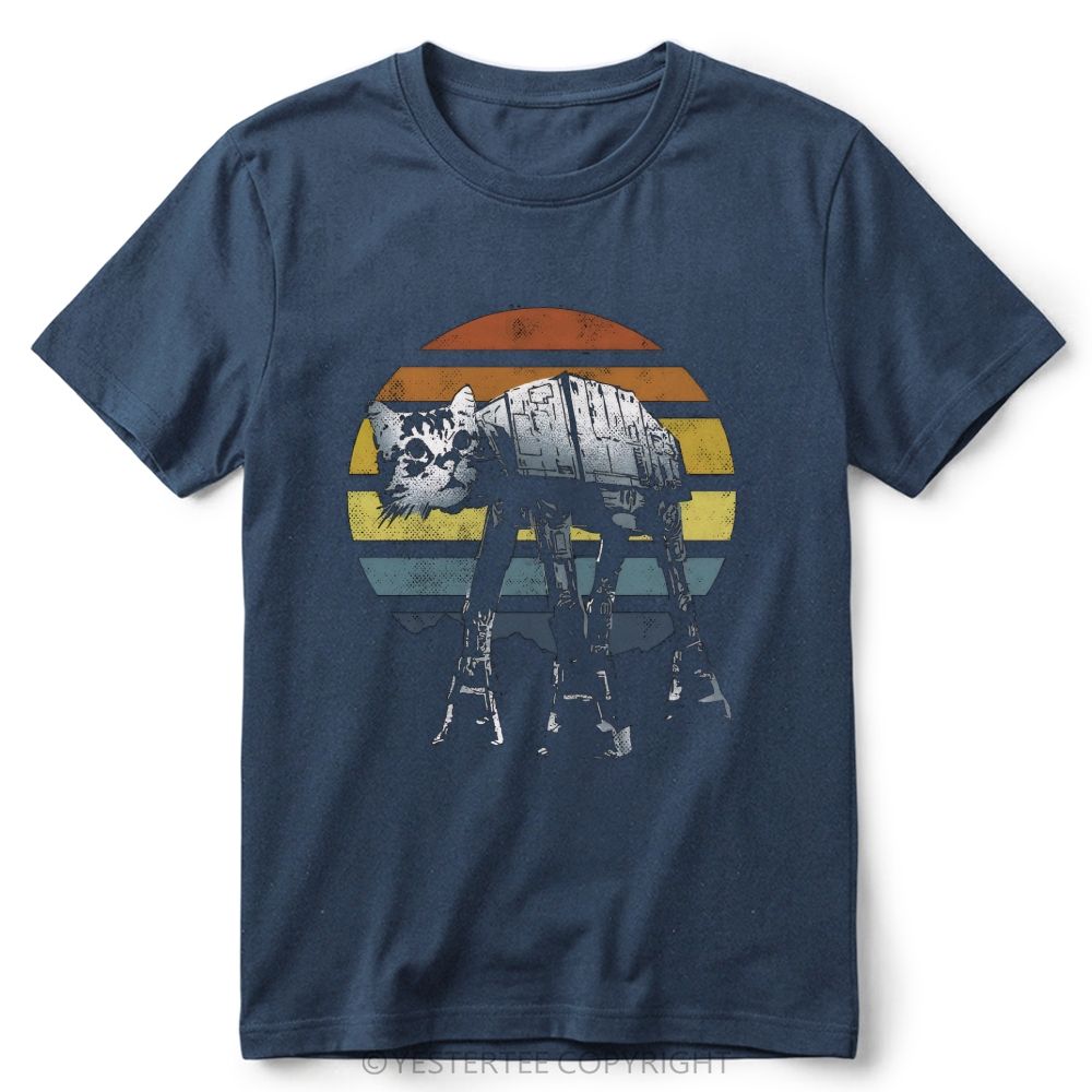Retro Cat Walker Sci Fi Mashup Cotton T-Shirt 