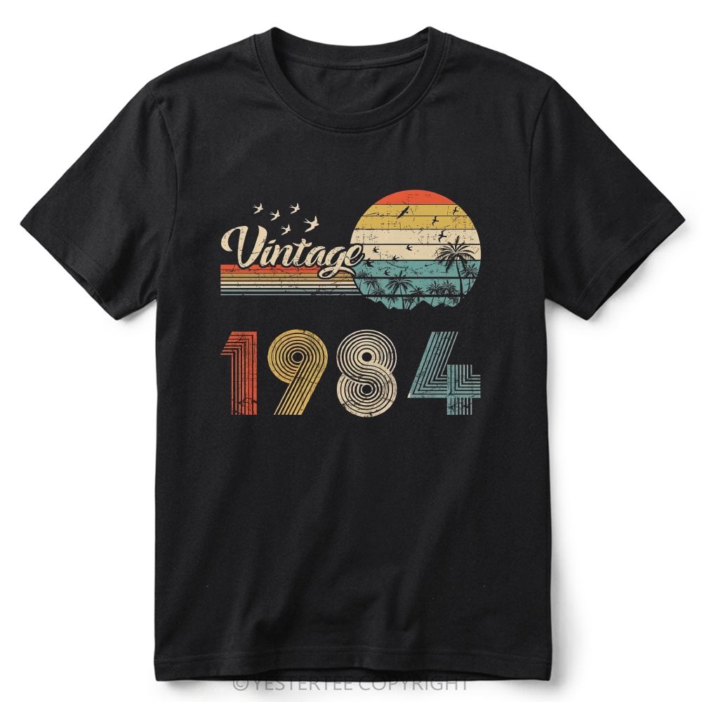 Retro Distressed 80s Tropical Beach Graphic Cotton T-Shirt 