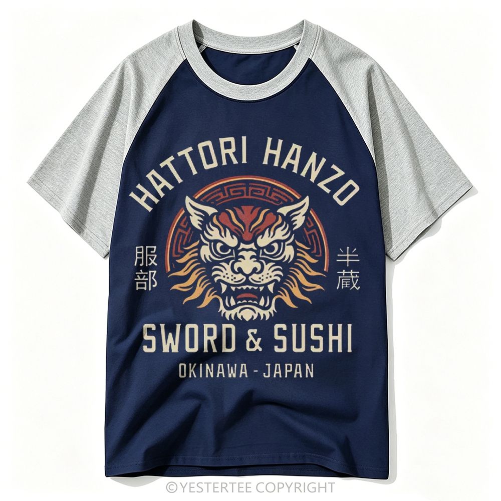 Yestertee Vintage Japanese Izakaya Tiger Hattori Hanzo Sword Baseball T-shirt