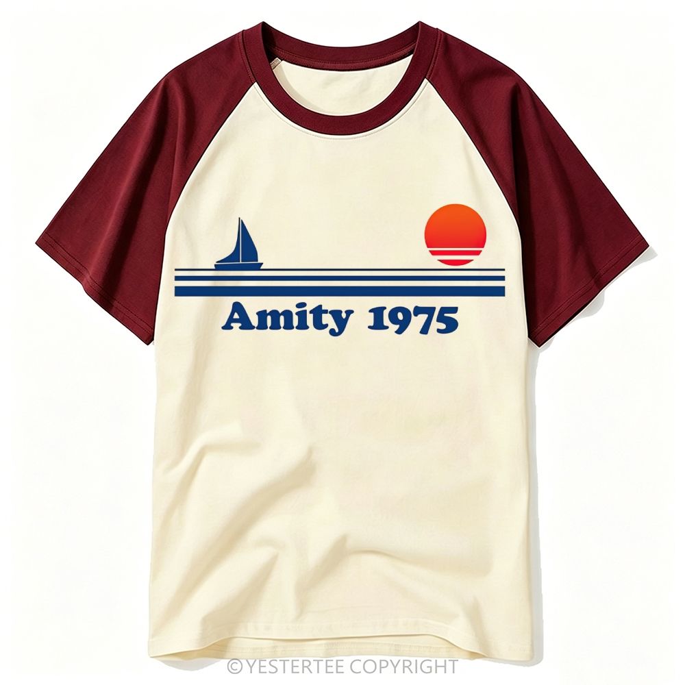 Retro 1975 Ocean Sailboat Sunset Baseball T-shirt 