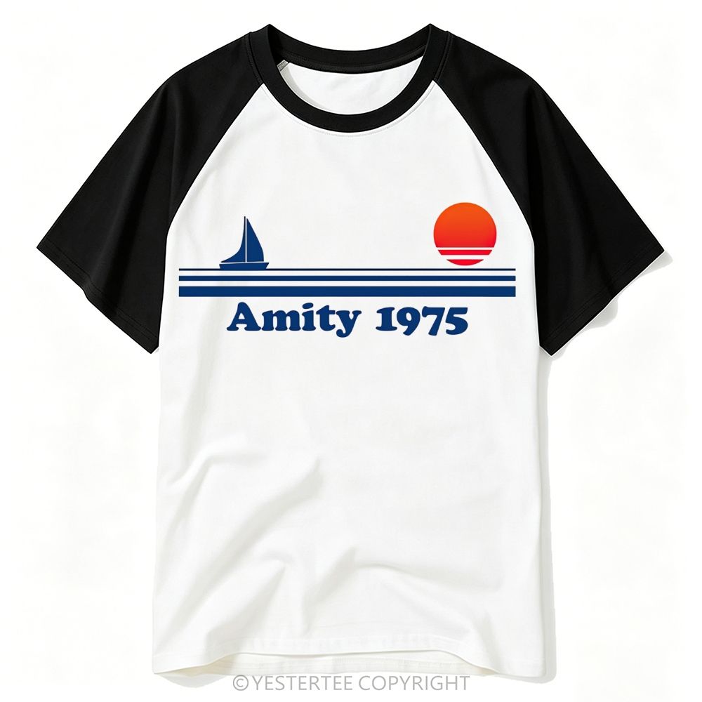 Retro 1975 Ocean Sailboat Sunset Baseball T-shirt 