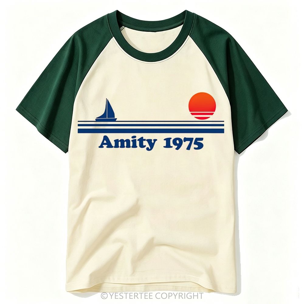 Retro 1975 Ocean Sailboat Sunset Baseball T-shirt 
