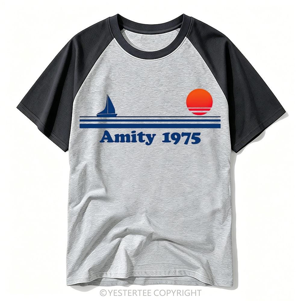 Retro 1975 Ocean Sailboat Sunset Baseball T-shirt 