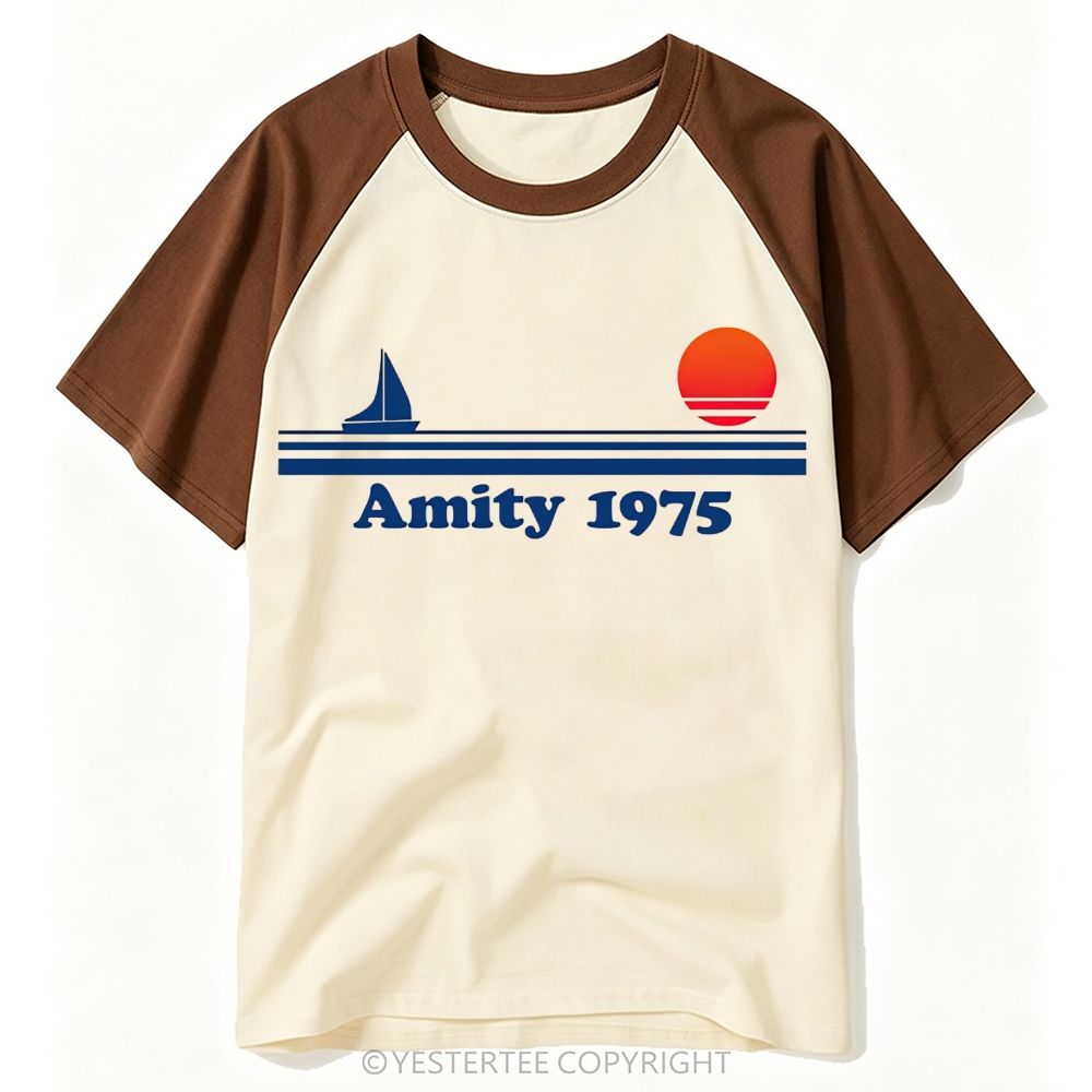 Retro 1975 Ocean Sailboat Sunset Baseball T-shirt 