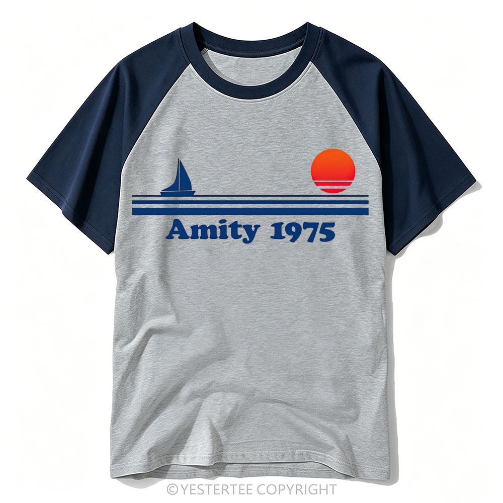 Retro 1975 Ocean Sailboat Sunset Baseball T-shirt 