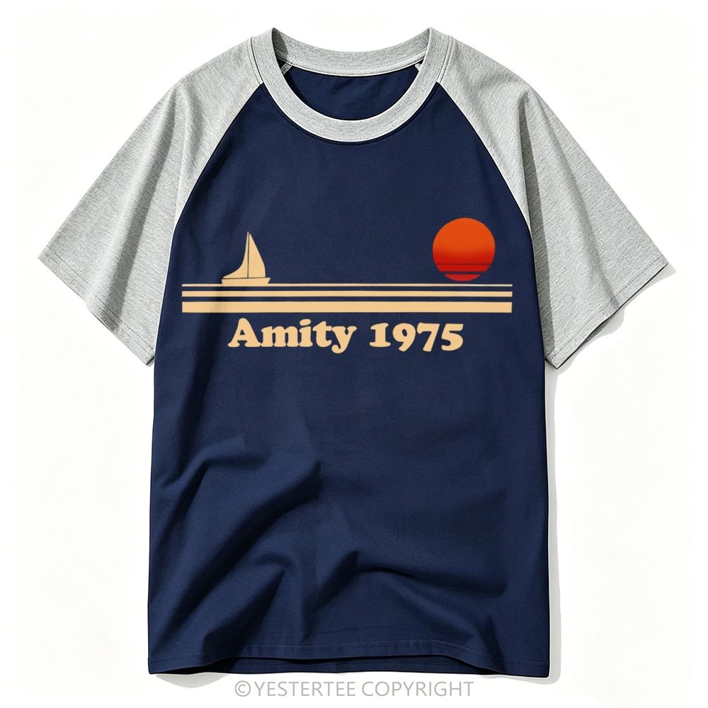 Retro 1975 Ocean Sailboat Sunset Baseball T-shirt 