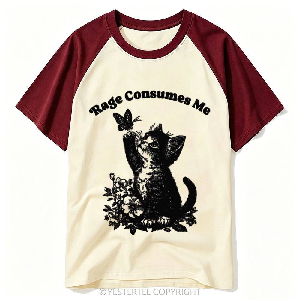 Engraved Kitten Butterfly Floral Angry Quote Baseball T-shirt