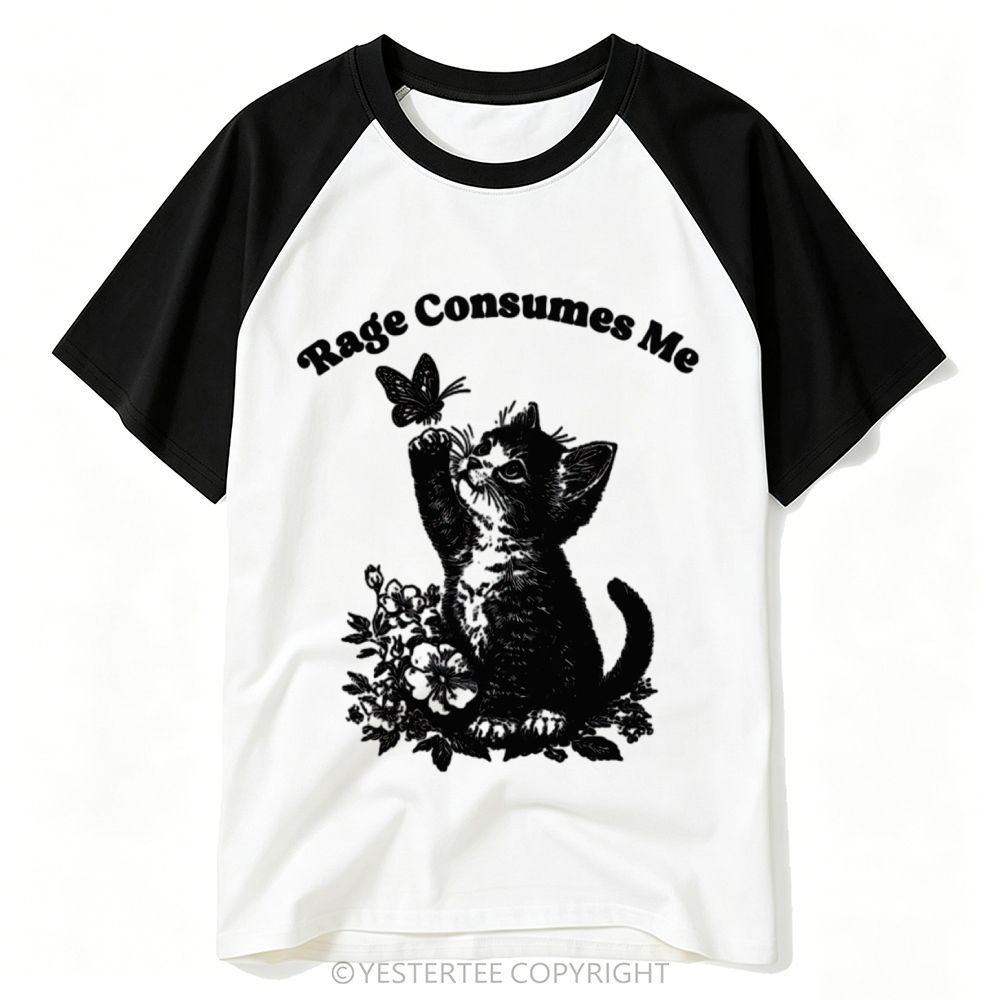 Engraved Kitten Butterfly Floral Angry Quote Baseball T-shirt