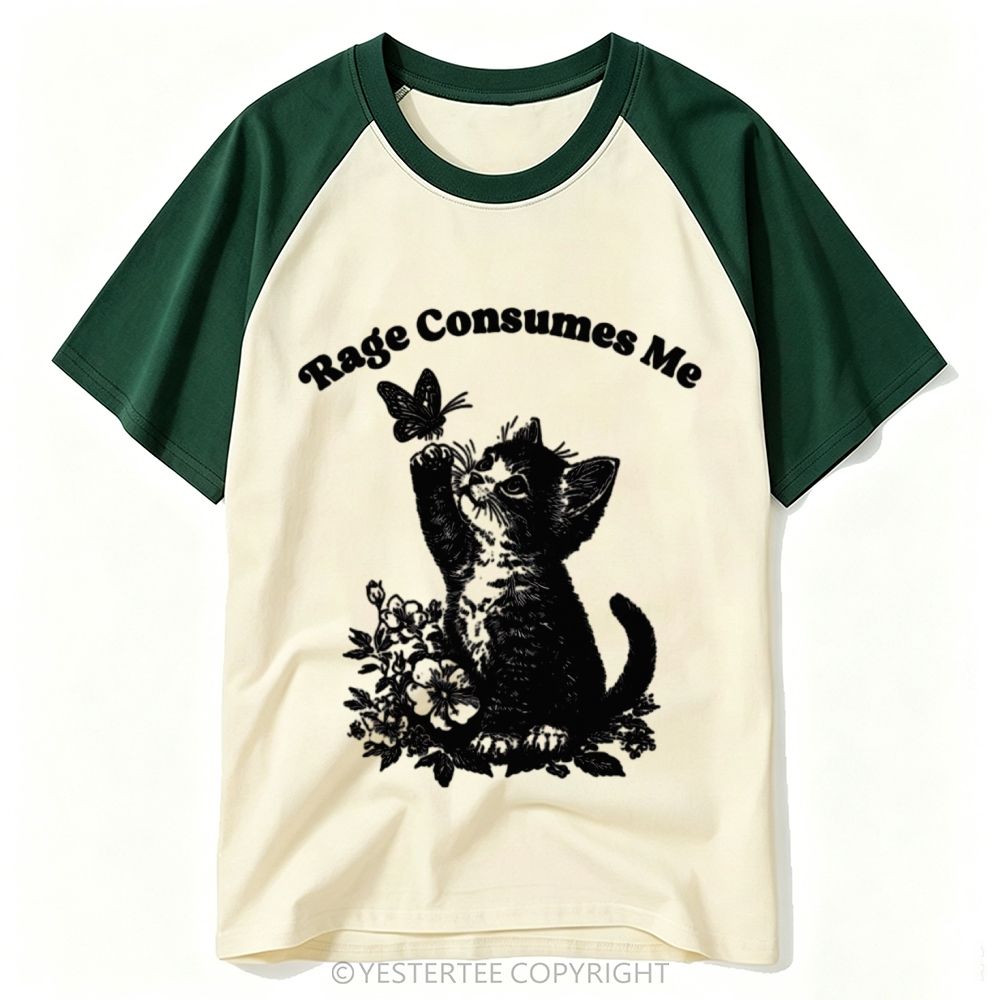 Engraved Kitten Butterfly Floral Angry Quote Baseball T-shirt