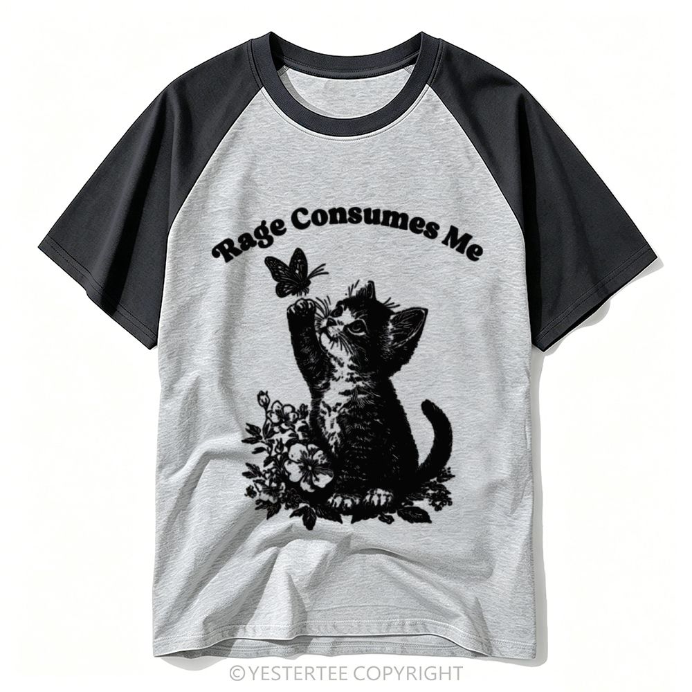Engraved Kitten Butterfly Floral Angry Quote Baseball T-shirt