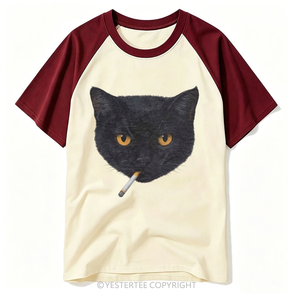 Realistic Black Cat Portrait Print Baseball T-shirt 