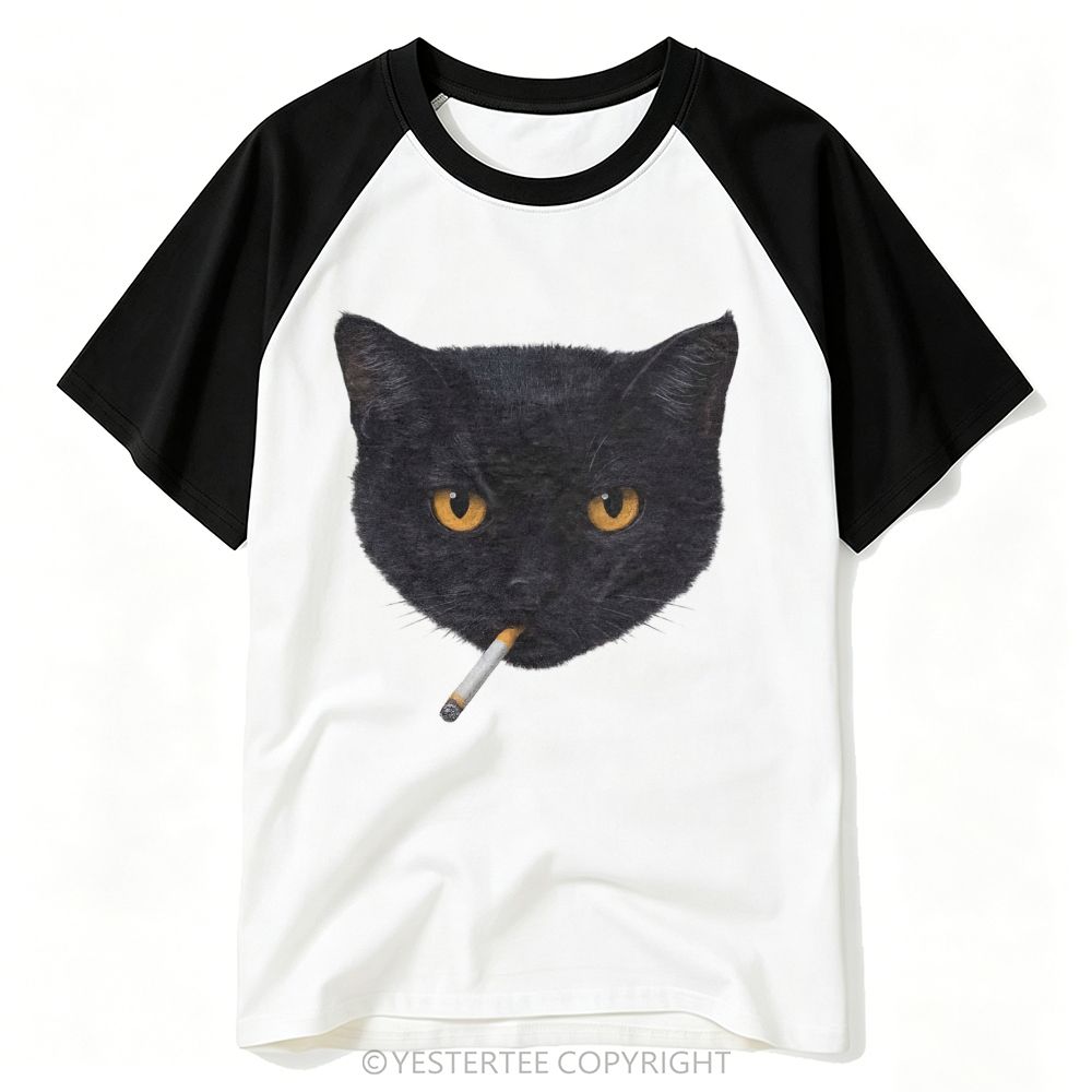 Realistic Black Cat Portrait Print Baseball T-shirt 