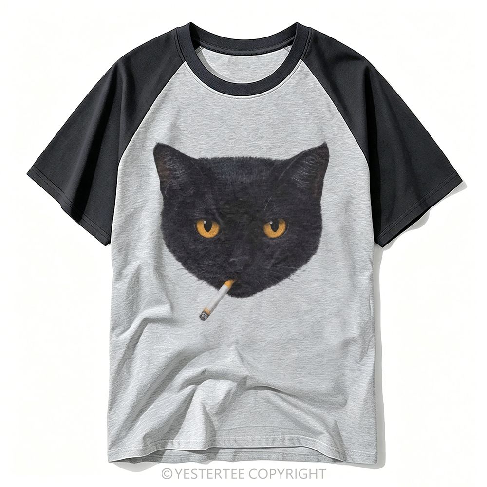 Realistic Black Cat Portrait Print Baseball T-shirt 