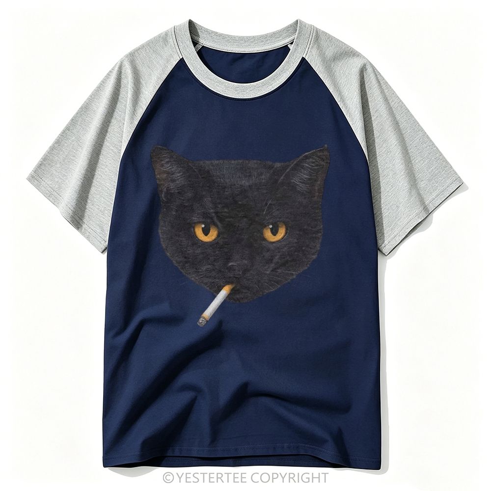 Realistic Black Cat Portrait Print Baseball T-shirt 