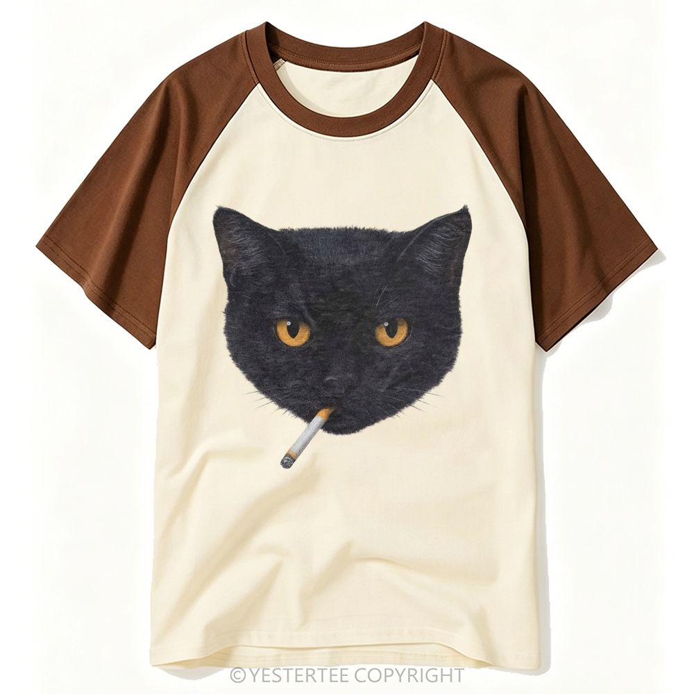 Realistic Black Cat Portrait Print Baseball T-shirt 