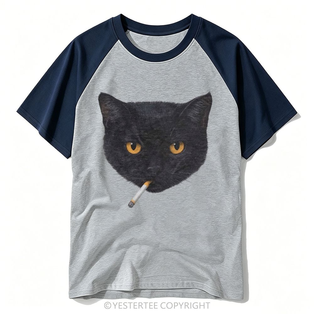 Realistic Black Cat Portrait Print Baseball T-shirt 
