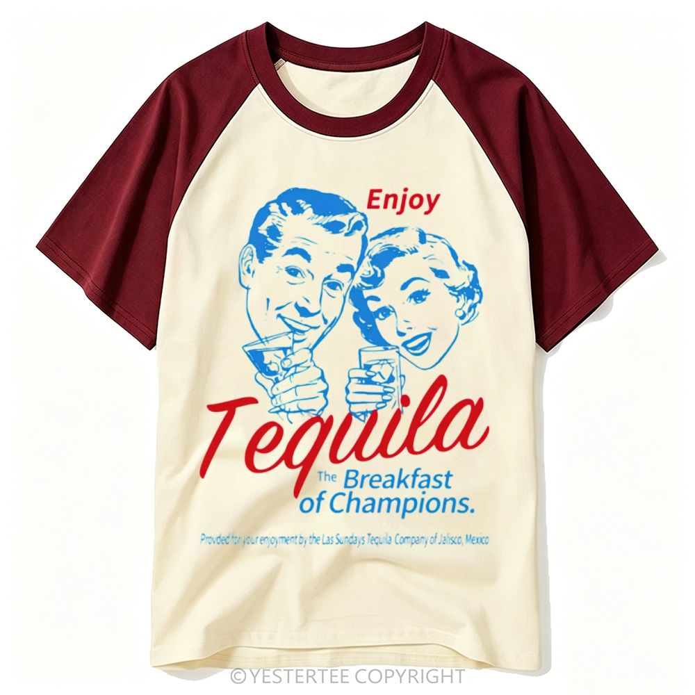 Retro Pin-Up Couple Tequila Liquor Advertising Print Baseball T-shirt