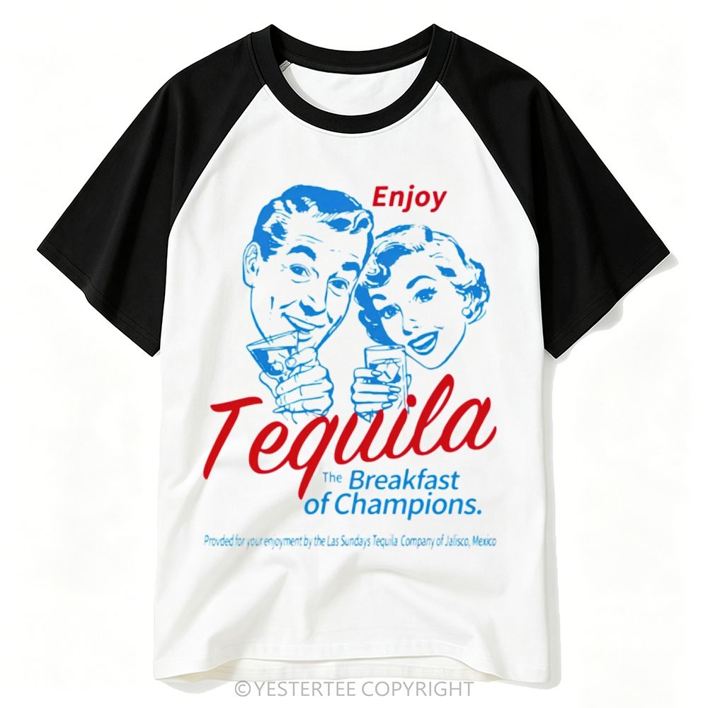 Retro Pin-Up Couple Tequila Liquor Advertising Print Baseball T-shirt
