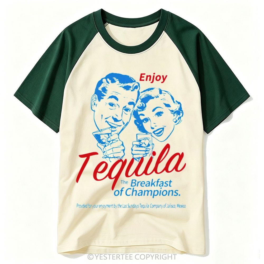 Retro Pin-Up Couple Tequila Liquor Advertising Print Baseball T-shirt