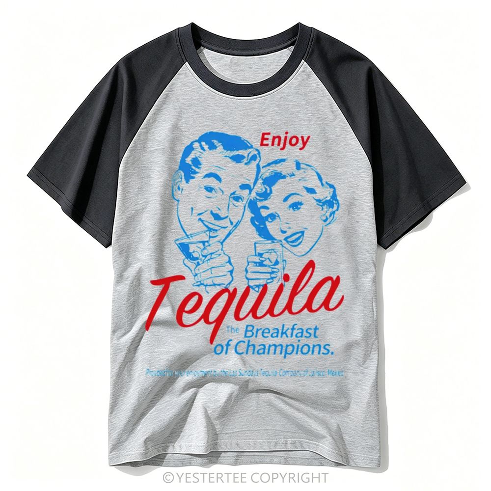 Retro Pin-Up Couple Tequila Liquor Advertising Print Baseball T-shirt