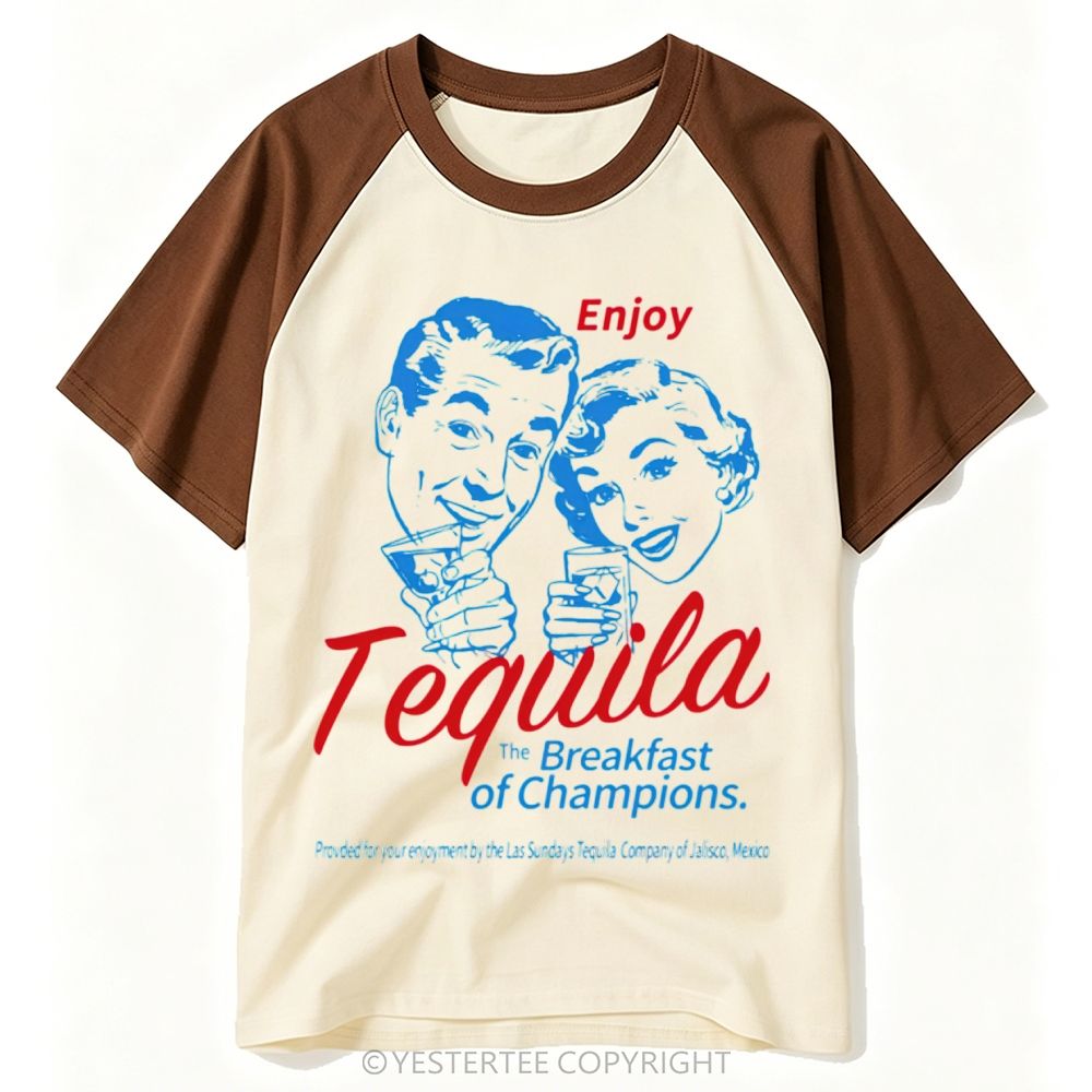 Retro Pin-Up Couple Tequila Liquor Advertising Print Baseball T-shirt