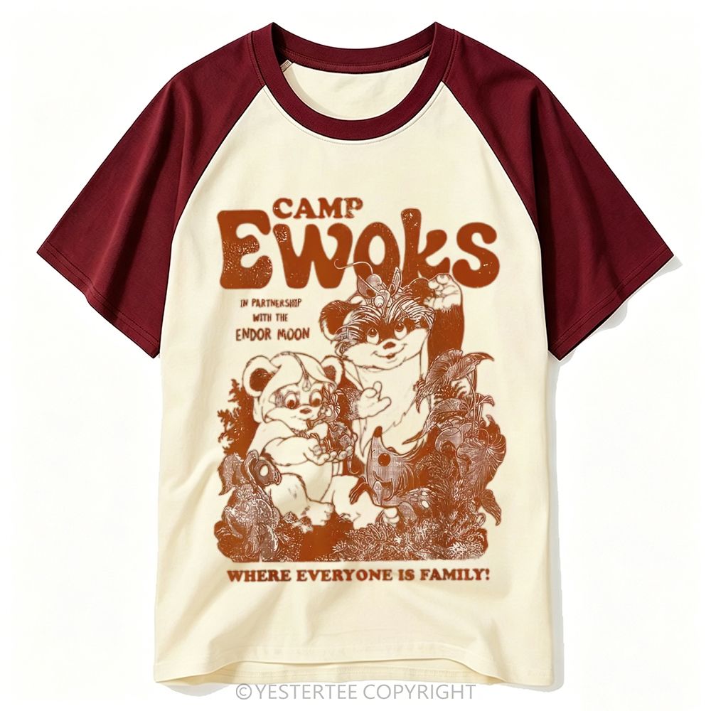 Forest Creature Camp Retro Print Baseball T-shirt