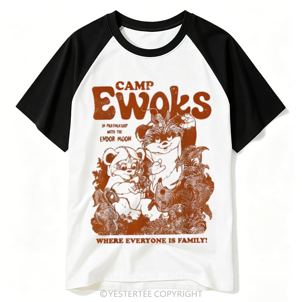 Forest Creature Camp Retro Print Baseball T-shirt
