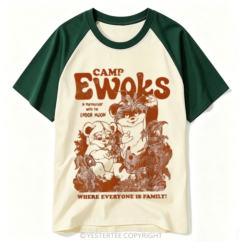Forest Creature Camp Retro Print Baseball T-shirt
