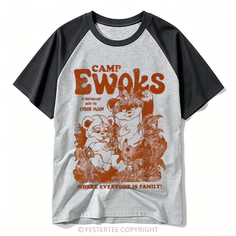 Forest Creature Camp Retro Print Baseball T-shirt