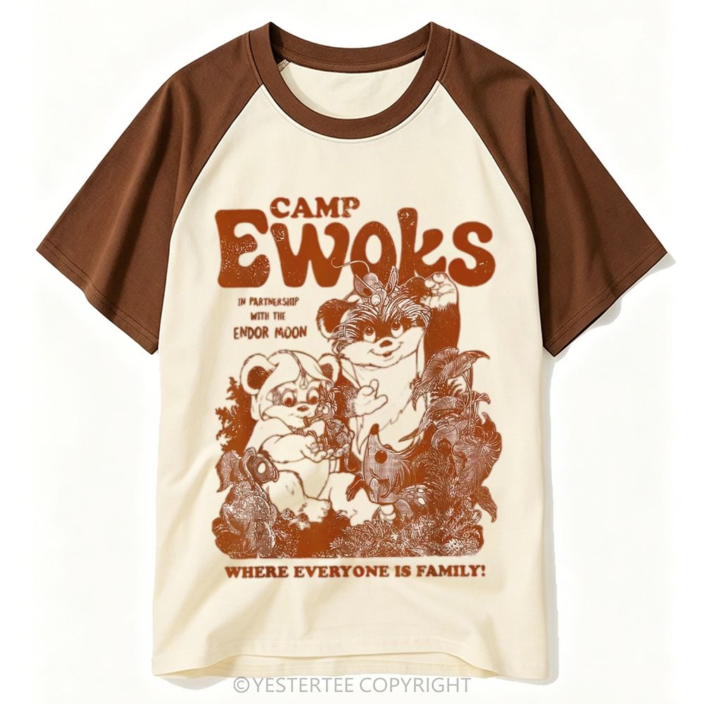 Forest Creature Camp Retro Print Baseball T-shirt