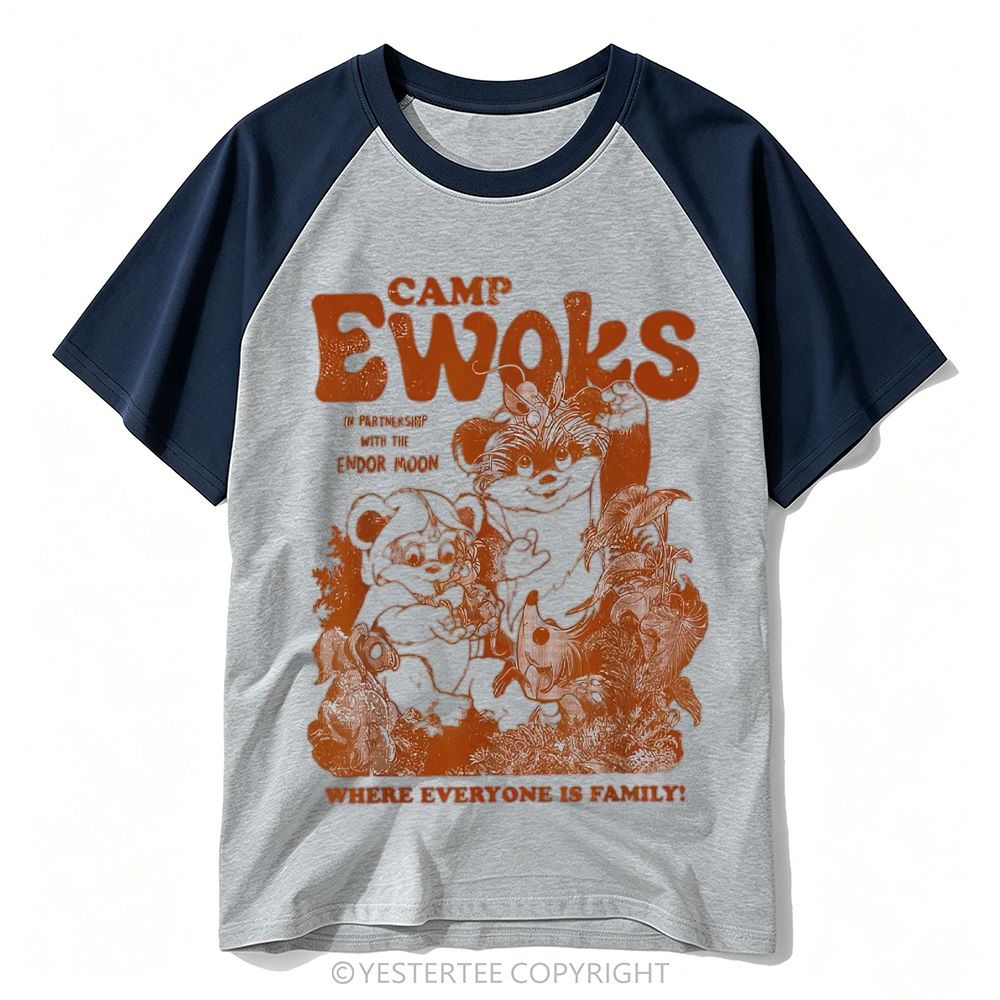 Forest Creature Camp Retro Print Baseball T-shirt