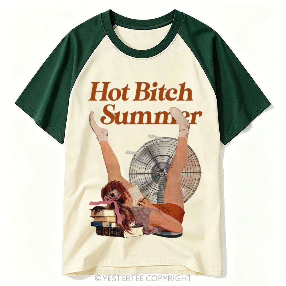 Pin-Up Lady Fan Book Stack Crude Summer Slogan Baseball T-shirt