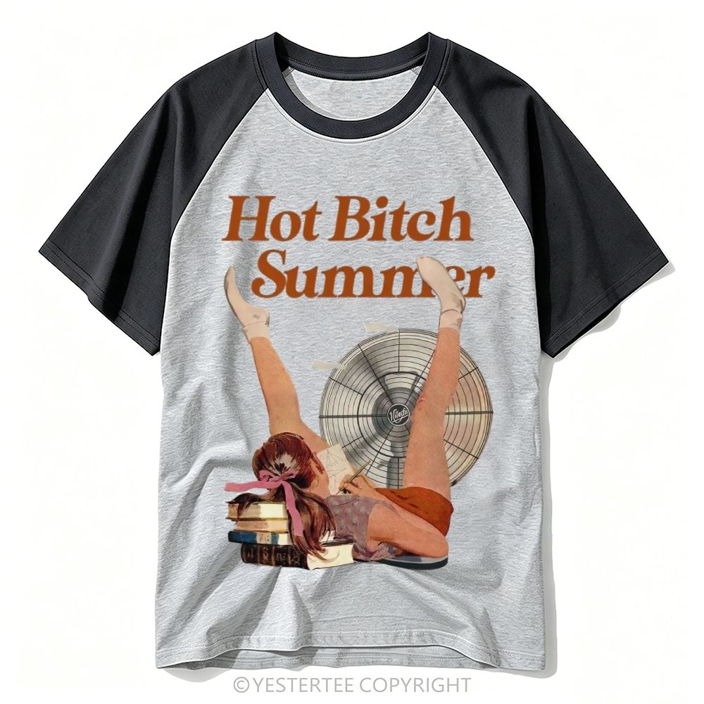 Pin-Up Lady Fan Book Stack Crude Summer Slogan Baseball T-shirt