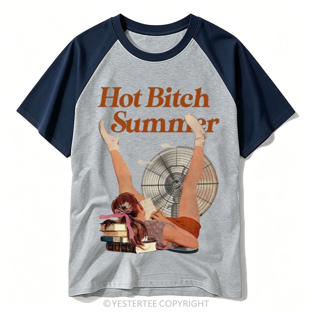Pin-Up Lady Fan Book Stack Crude Summer Slogan Baseball T-shirt