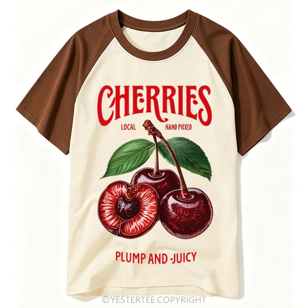 Farm Fresh Juicy Cherry Fruit Label Baseball T-shirt