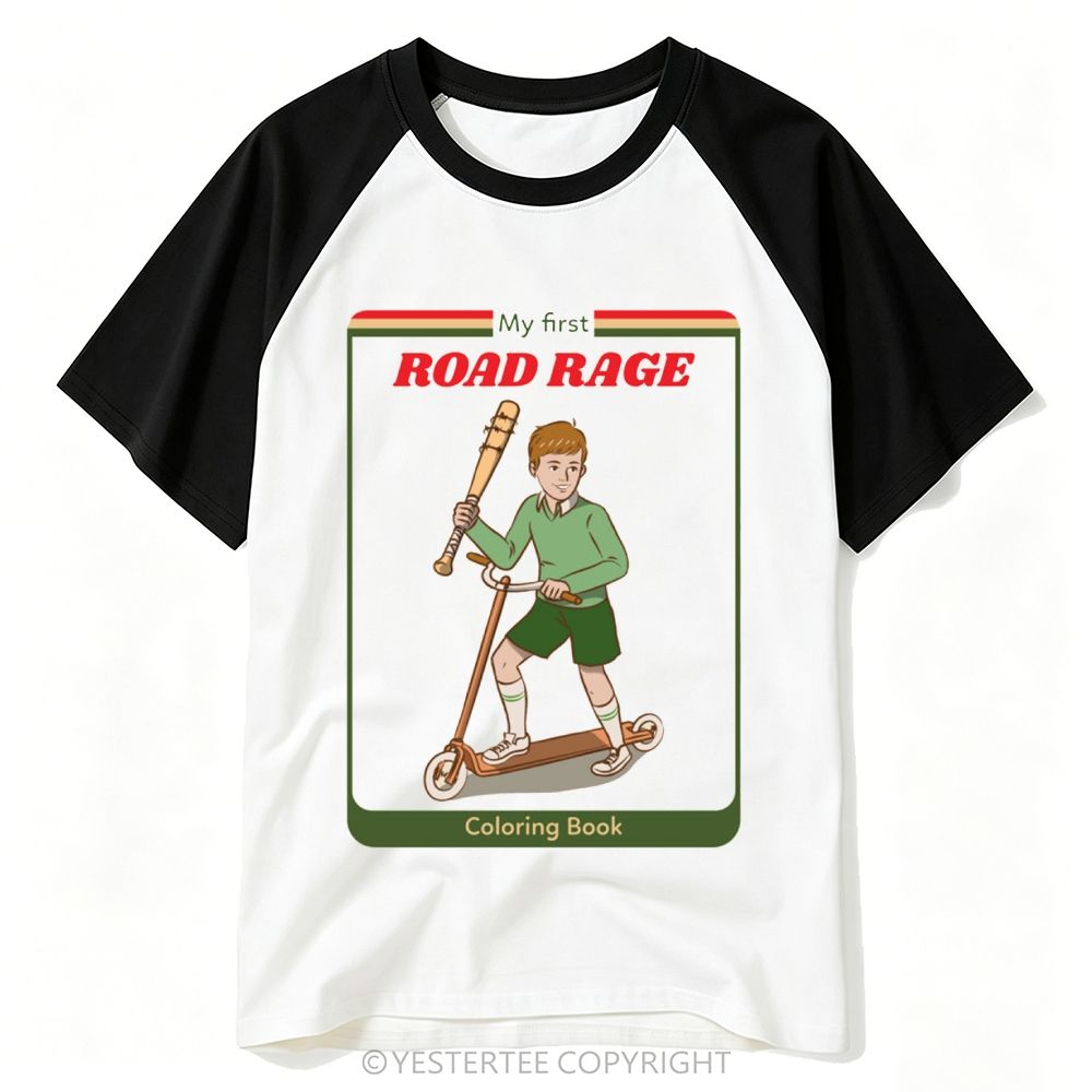 Kids Coloring Book Scooter Boy Bat Road Rage Parody Baseball T-shirt