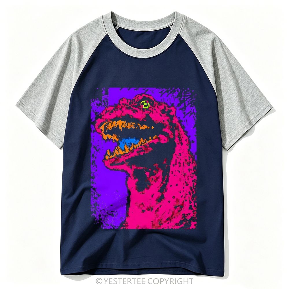 Neon Pixel Retro Giant Monster Halftone Pop Art Baseball T-shirt 