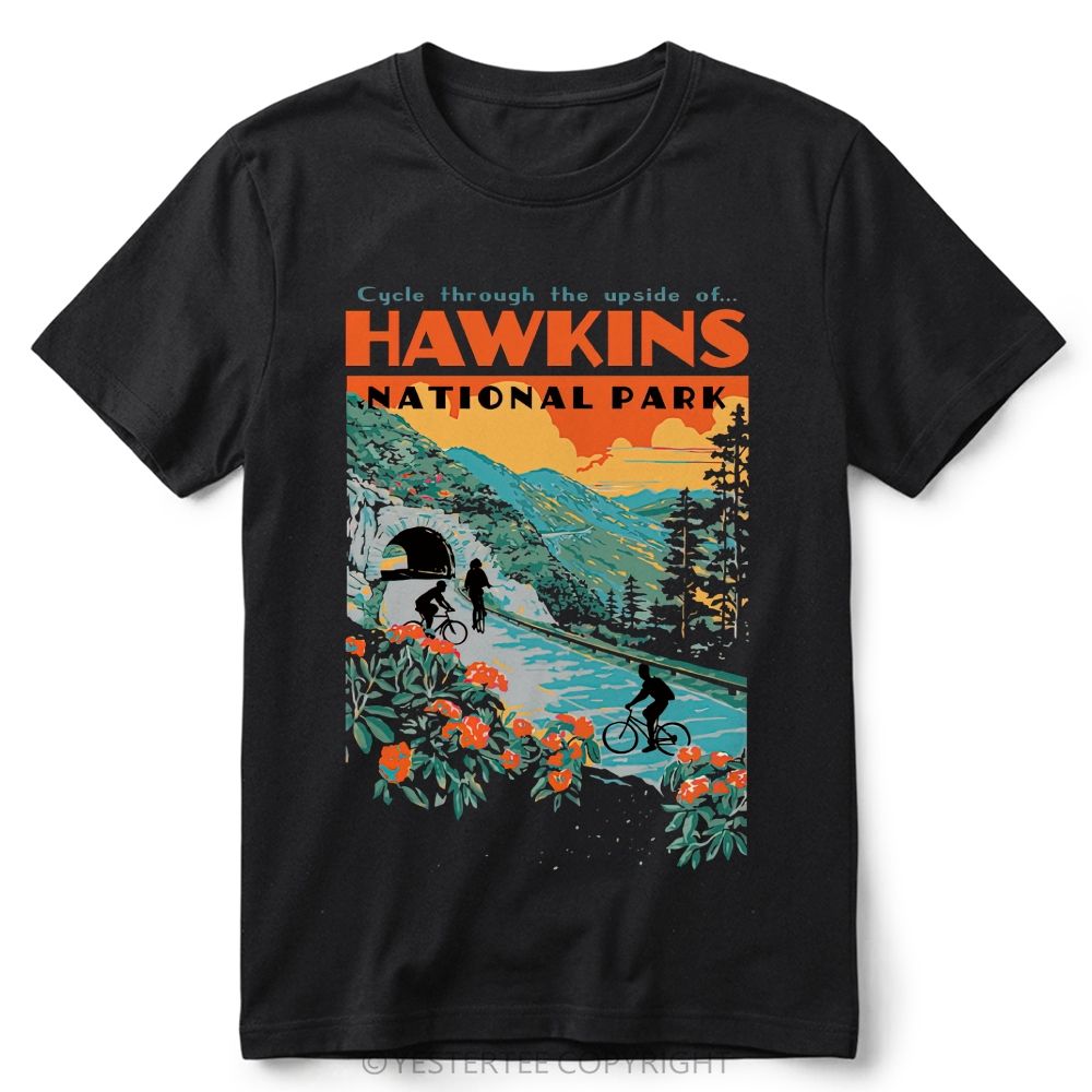 Retro Forest Bike Mountain Park Color  Cotton T-Shirt 