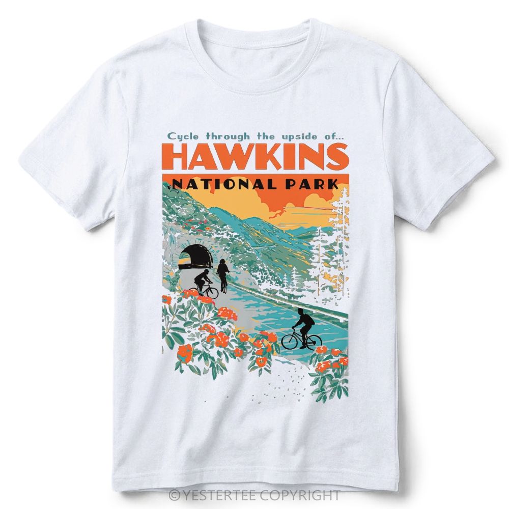 Retro Forest Bike Mountain Park Color  Cotton T-Shirt 