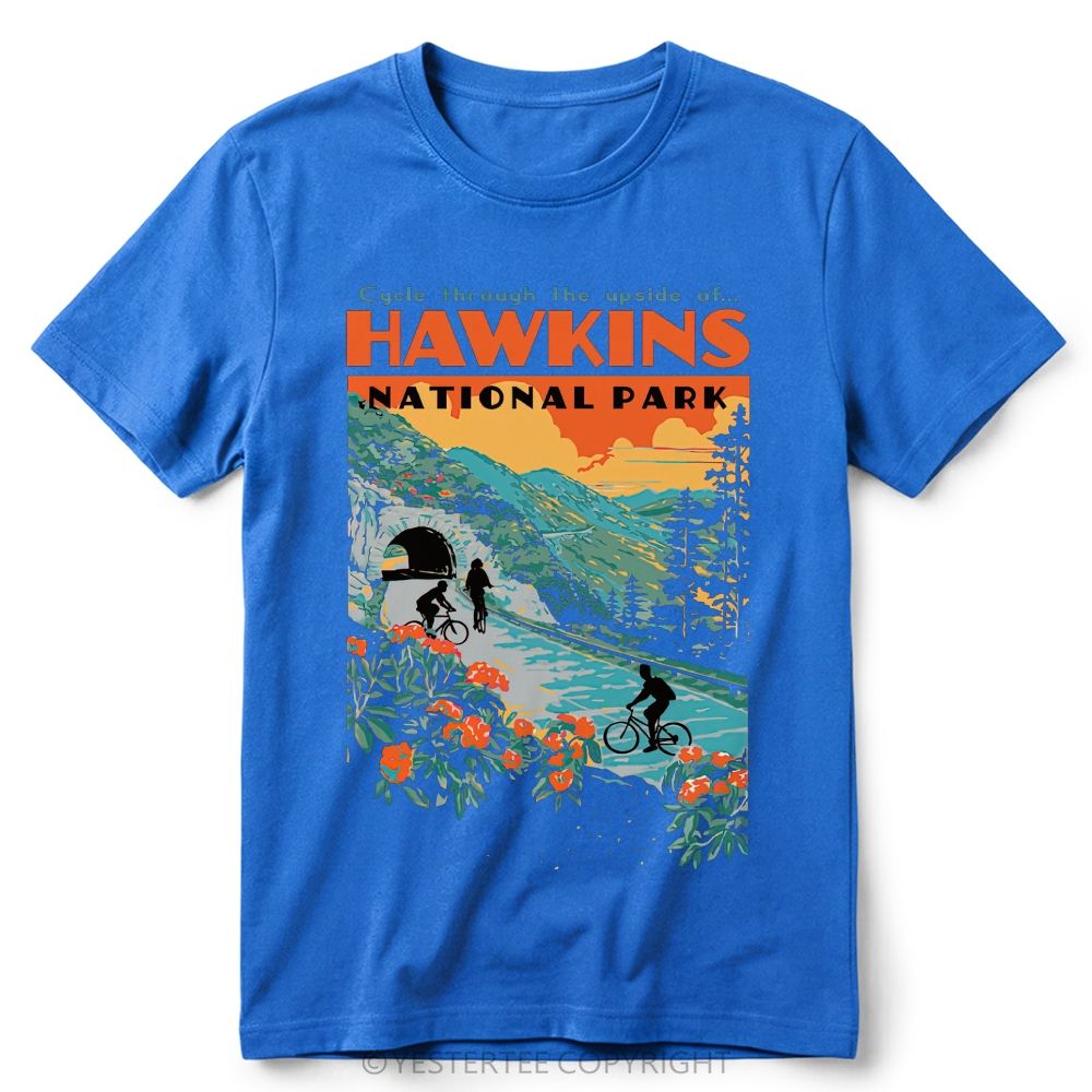 Retro Forest Bike Mountain Park Color  Cotton T-Shirt 