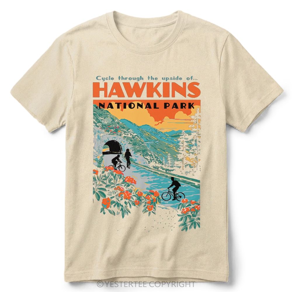 Retro Forest Bike Mountain Park Color  Cotton T-Shirt 