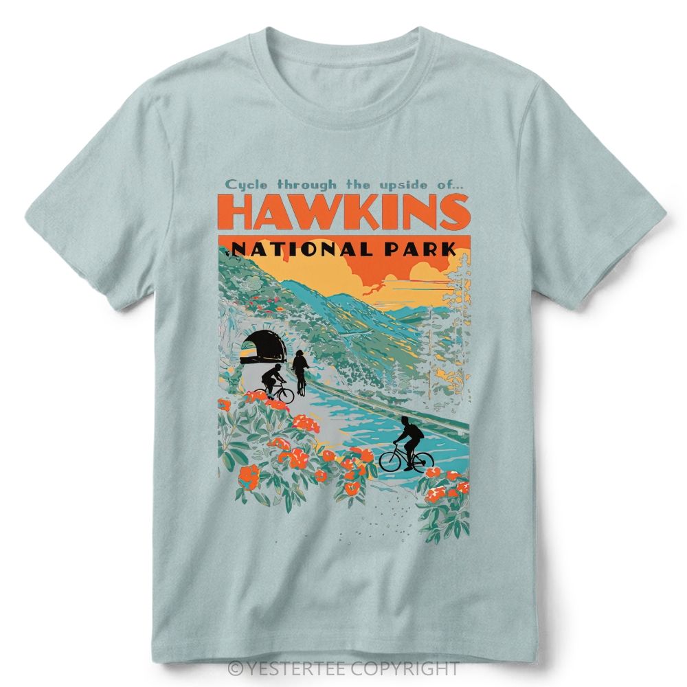 Retro Forest Bike Mountain Park Color  Cotton T-Shirt 