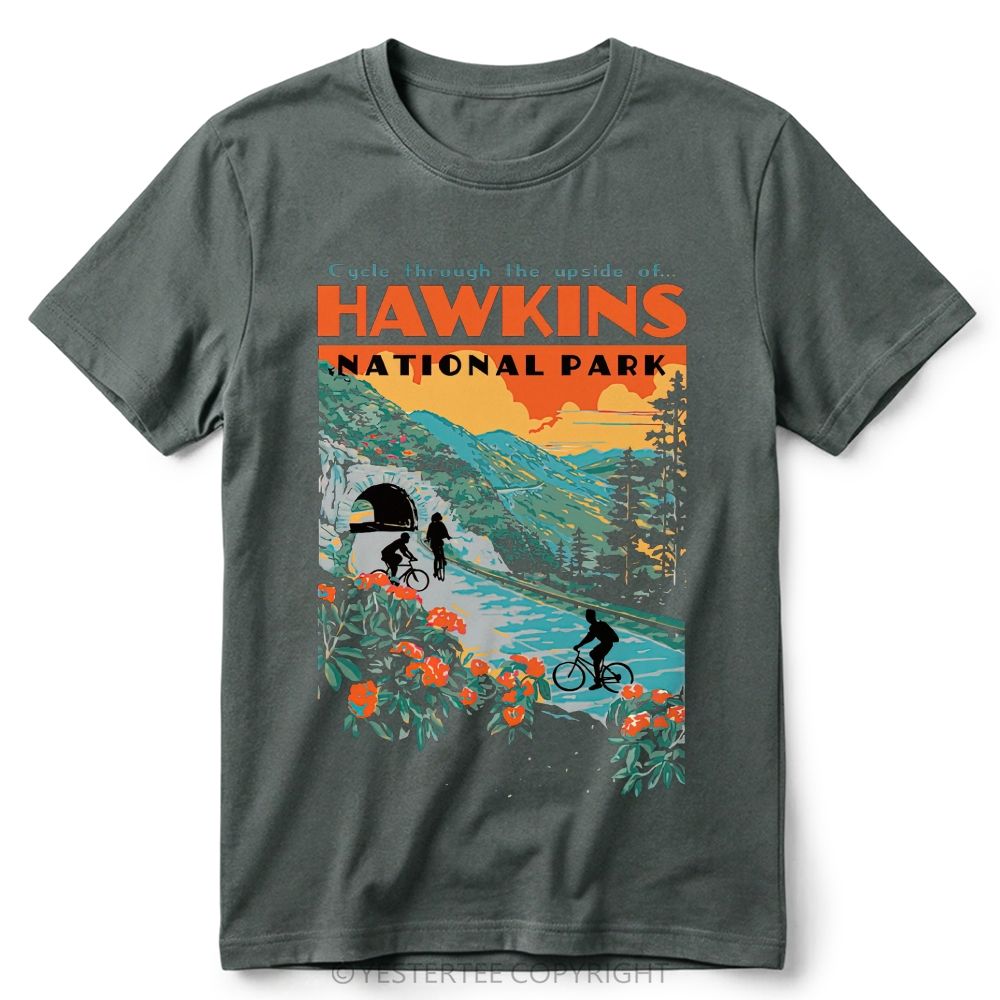 Retro Forest Bike Mountain Park Color  Cotton T-Shirt 
