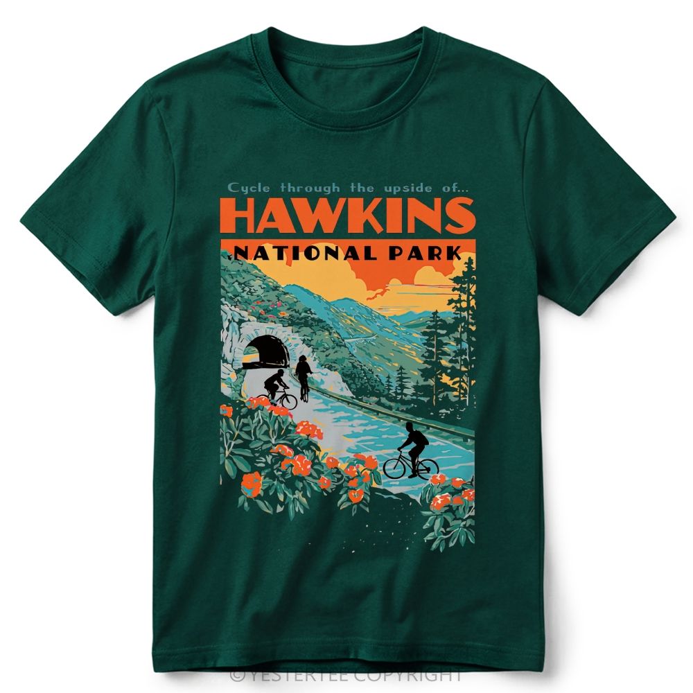 Retro Forest Bike Mountain Park Color  Cotton T-Shirt 