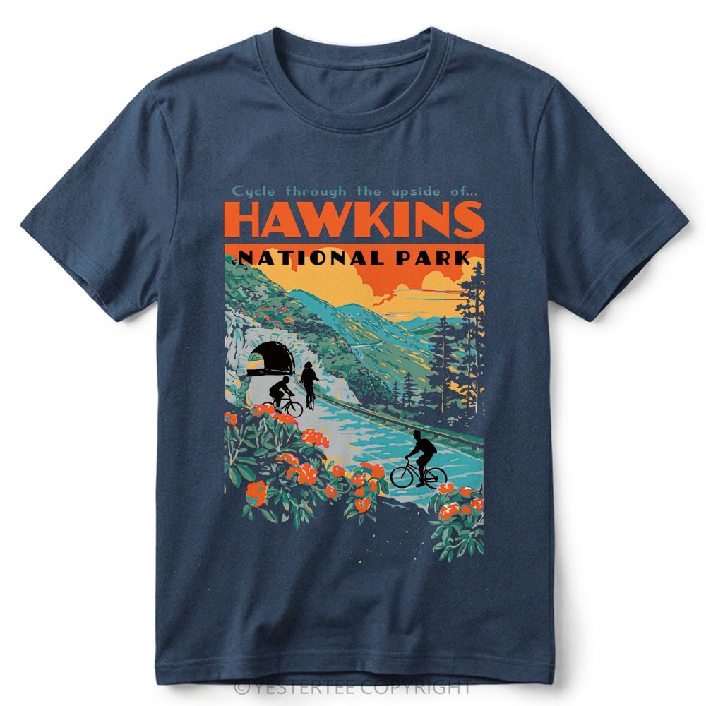 Retro Forest Bike Mountain Park Color  Cotton T-Shirt 